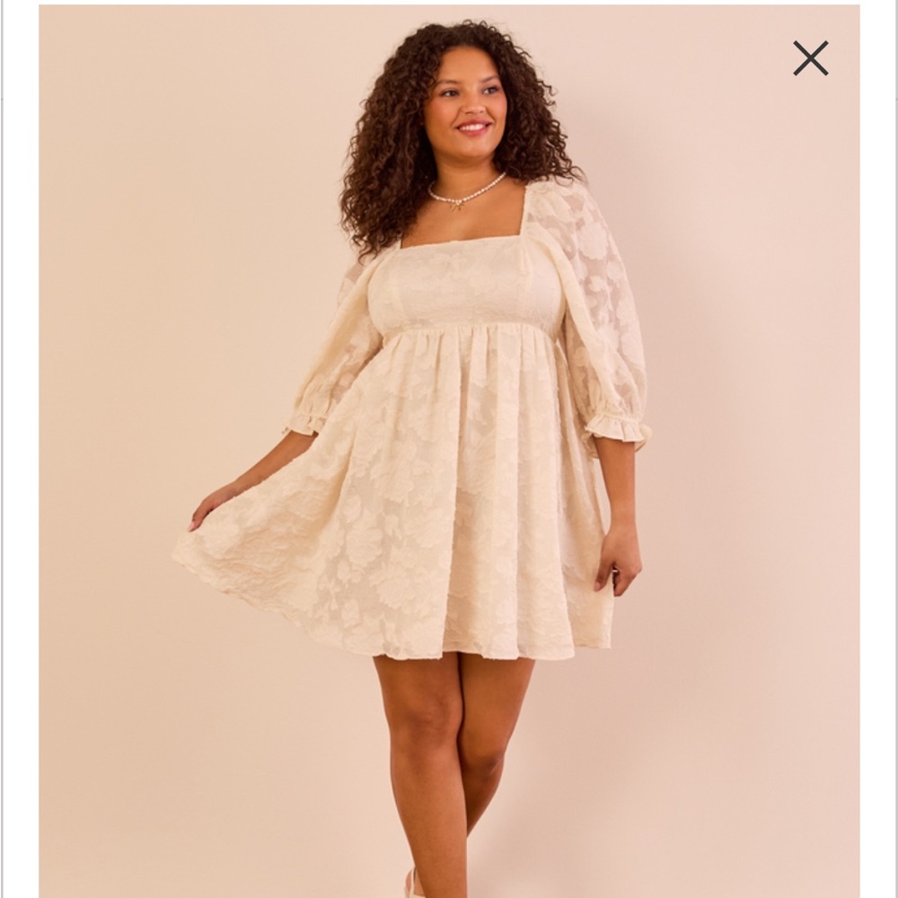 Cream Jacquard Floral Dress
